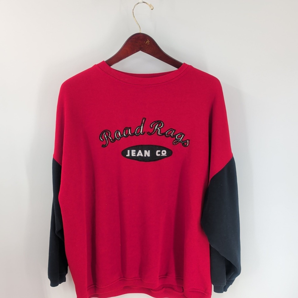 Vintage Y2K Road Rags Jean Co. Original Crewneck Sweatshirt Red Black‎ Size XL